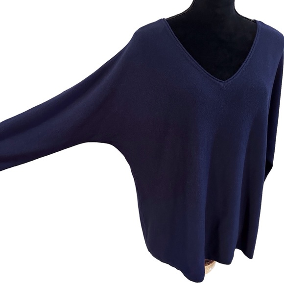 Isela Womens Sweater Size XL V Neck Striped Cuffs Dark Blue - Picture 2 of 11